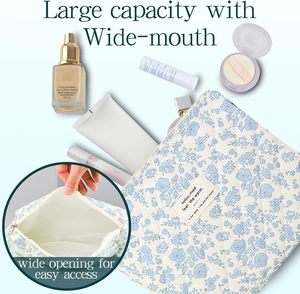 Women Cotton Flower Travel Toiletry Bag Flower Quilted Floral Quilted Cosmetic <b>Makeup</b> Bag <b>Set</b> - Product Image 2