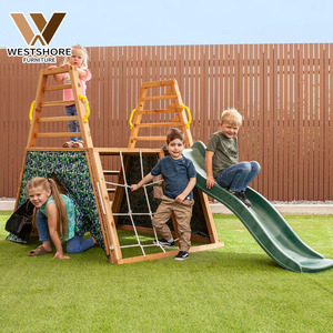 Satu Set perosotan panjat kayu kecil, furnitur furnitur rumah bermain anak luar ruangan rumah kayu multifungsi untuk anak-anak - Product Image 1