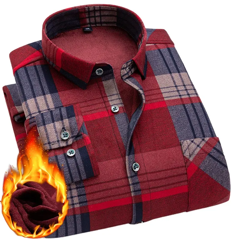 Made in China Men's Long Sleeve Warm Shirts Fall Winter Plus Cotton Check Shirt Custom Factory Wholesale