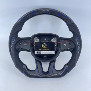 Volant en fibre de carbone forgée avec des paillettes bleues compatible avec <span class=keywords><strong>Dodge</strong></span> Charger/Challenger/Hellcat/Durango/Jeep <span class=keywords><strong>SRT</strong></span>/Trackhawk 2015-2023 - Product Image 1
