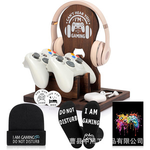 Wooden Headphone <b>Stand</b> With Phone Holder Gaming Desk Accessory For Earphones Over Ear <b>Headset</b> Mount Storage Organizer - Product Image 5