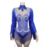 Robe de danse sexy pour femme, effet brillant, pour spectacle, chanteuse de discothèque, danseuse, costume de scène, vêtements brillants avec strass, manches longues