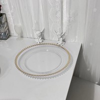 Assiettes de présentation rondes en verre acrylique doré perlé de 13 pouces pour mariage, accessoires de cuisine tendance, vente en gros