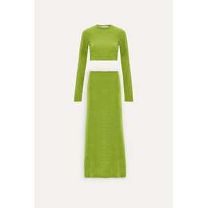 Ensemble jupe et haut 2 pièces vert uni, coupe ample, décontracté et élégant, pour l'été, en tricot, longueur au-dessus du genou - Product Image 2