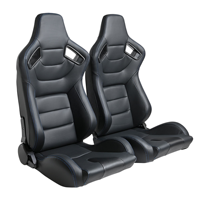 Asientos de Carreras Completamente Negros de Cuero PVC con Costuras Azules, Respaldo de Fibra de Carbono y Poliuretano con Rieles