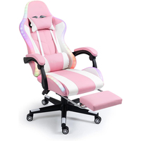 Échantillon gratuit Silla Gamer Fauteuil d'ordinateur multifonctionnel inclinable en cuir Fauteuil de joueur réglable Fauteuil de jeu rose avec LED RVB