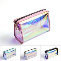 Sac cosmétique holographique en PVC transparent avec fermeture éclair en TPU, motif bonbon, étanche, portable, tendance, fabriqué en usine BSCI, OEM, pour les voyages