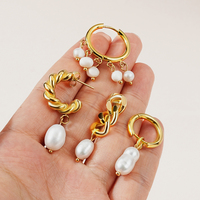 Pendientes de Aro de Lujo Toposh con Baño de Oro y Perlas de Acero Inoxidable, Joyería de Moda para Mujer, Venta al por Mayor a Granel