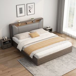Cama Moderna y Económica con Base de Madera, Cabecera Tapizada y Estante de Almacenamiento para Dormitorio de Hotel o Apartamento - Product Image 2