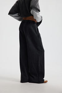 Высококачественные хлопковые брюки-джоггеры оверсайз (360 г), свободного кроя, с широкими штанинами, на резинке, с возможностью нанесения логотипа, эффектом поношенности - Product Image 3