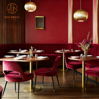 Luxuriöses Rotes Rundes Quadratisches Holz-Samt-Tisch-und-Stuhl-Set für Hotel, Café, Restaurant, Sofa-Sitzgruppe, Gastronomie-Möbel