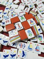 Jeu de Mahjong Américain Thème Nautique Plage – Tuiles en Acrylique Premium à Motifs Océaniques pour Fêtes de Famille, Clubs, Vente en Gros et au Détail