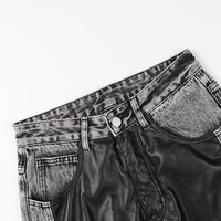 Conception sur mesure couleur bloc cuir patch 13oz denim pantalon gris de haute qualité lâche coupe droite jeans hommes