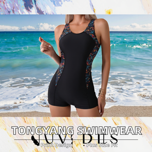 Maillot de bain une pièce grande taille pour femmes TONGYANG avec short intégré, design patchwork pour le surf et la natation - Product Image 2