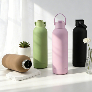 Botellas deportivas personalizadas New Trend Soft Touch de 500 ml, botella de agua aislada de doble pared de acero inoxidable para gimnasio con pajita. - Product Image 1