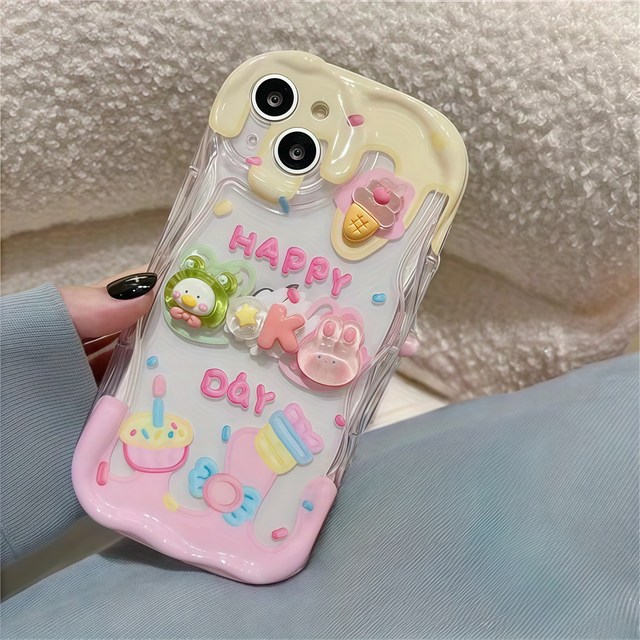 Cute DIY Cartoon Ornament Wave Edge Women Mobile Phone Case Coque TPU Cream Shell Back Cover for iphone 16 15 17 Air 18 Pro Max