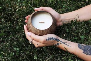 Natural <b>Coconut</b> <b>Candle</b> Scented <b>Candle</b> in <b>Coconut</b> Shell - Eco Friendly <b>Coconut</b> Bowl <b>Candle</b> - Product Image 3