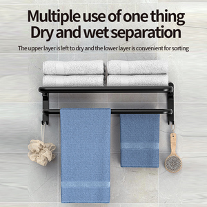 Toallero de aluminio espacial, estantes de almacenamiento dobles antioxidantes anticorrosión sin perforaciones gruesos para baño de Hotel en casa - Product Image 2