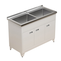 Évier double en acier inoxydable pour cuisine commerciale moderne avec armoire de rangement blanche à 3 portes pour cuisine et buanderie