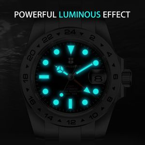 Reloj GMT mecánico automático para hombre, caja de acero inoxidable, cristal de zafiro, 10 bares, resistente al agua, indicador de fecha luminoso, 20mm, negocios - Product Image 3