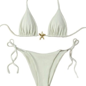 Women Yellow Plaid Pattern Bikini Set Crossed Halter Lace up Spandex/Polyester 2 Piece Swimming Wear - Product Image 3