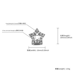 เครื่องประดับฮาโลวีนขายส่ง ชุบทอง เงิน สีเมทัลลิก ทองเหลืองประดับเพชรซิร์คอน ฮิปฮอป จิวเวลรี่รูปดาวเดี่ยว - Product Image 3