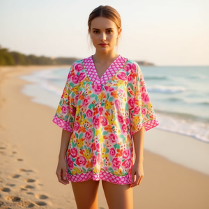 VESTIDO Copricostume da spiaggia a maniche medie con motivo a rose 88x54 cm - Product Image 3