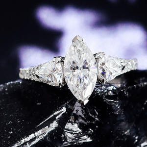 خواتم مجوهرات بروفنس راقية عيار 14 قيراط صلب من الذهب الأبيض العتيق خاتم من المويسانيتي - Product Image 2