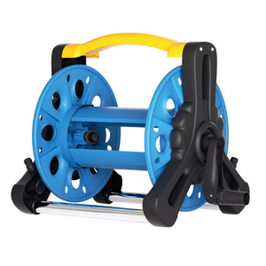 Chariot enrouleur de tuyau portable bleu et jaune en plastique avec 2 roues pour jardin et lavage de voiture - Product Image 3