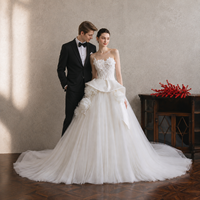 Ballkleid Hochzeitskleid mit Sweetheart-Ausschnitt, Spitzenkorsett, Satin-Schößchen, 3D-Rosen, Tüll, Übergröße, Brautkleid nach Maß, Großhandel ab Werk