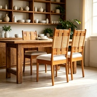 Ensemble de 2 chaises de salle à manger de style farmhouse, chaise latérale en bois massif avec dossier tissé et coussin pour la cuisine