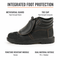 Bottes de sécurité en cuir avec protection métatarsienne, embout composite et semelle intermédiaire anti-perforation en Kevlar, pour soudeurs, vente en gros OEM