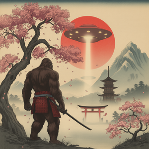 Camiseta gráfica vintage japonesa Samurai Bigfoot Ufo Ukiyo E Katana - Product Image 3