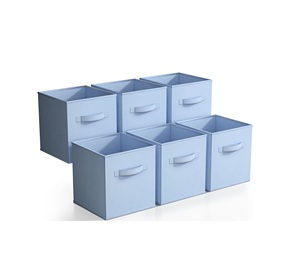 Kotak Penyimpanan Lipat Kain 6 Buah Warna Biru <span class=keywords><strong>Pastel</strong></span> Ukuran 11 Inci, Keranjang Organizer untuk Lemari, Mainan, Kamar Bayi, Kamar Tidur - Product Image 1