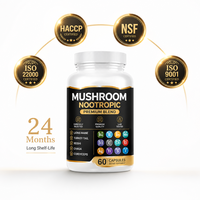 Complexe Premium 5 Champignons Nootropiques Crinière de Lion, Reishi, Cordyceps – 60 Gélules – Vitamines de Soutien Cérébral – Supplément Marque Blanche OEM