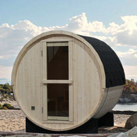 HELIUS sauna de luxe en bois massif de cèdre sauna traditionnel à vapeur 2 places panoramique en verre brun sauna tonneau de grande taille pour spa de bien-être