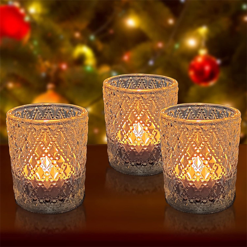 Hot sale transparent clear Luxury Crystal Candle Vessels Glossy Glass Votive Tealight Candle Holders For Decoration