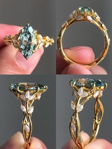 Luxury Blue Crystal Stone Gold Plated <b>Ring</b> for Women Designer Marquise Cut <b>Statement</b> <b>Ring</b> Fashion Jewelry - Product Image 3
