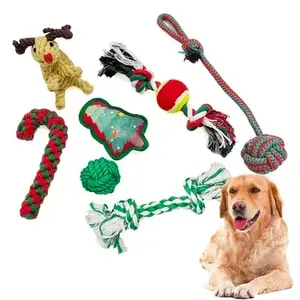 Vente directe d'usine cadeau de jouet pour animaux de compagnie de noël jouets pour chiots en coton exquis jouet à mâcher pour chien en corde de coton écologique ensemble de 7 pièces