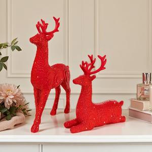 Décorations de Noël pour centres commerciaux et hôtels : Ornements lumineux en forme de cerf en résine, blocs de construction pour vitrines, accessoires d'ambiance festive - Product Image 2