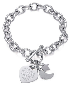 Grabado de palabras "<span class=keywords><strong>I</strong></span> Love You to the Moon and Back" y corazón Luna estrella Acero inoxidable encanto alternar pulsera - Product Image 3