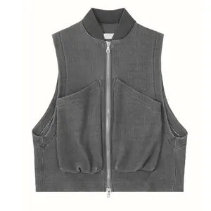 Gilet pull pour hommes OEM gilet à col roulé à fermeture éclair de couleur unie personnalisé gilet pull en tricot sans manches