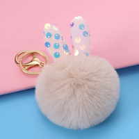 Porte-clés en peluche rose en fausse fourrure de lapin, pompon d'oreille, pour téléphone, sac à main, breloque, pendentif décoratif
