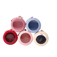 Pochette ronde mini en PU brillant à motif bonbon, avec fenêtre transparente, attache porte-clés, fermeture éclair, pour cosmétiques et monnaie