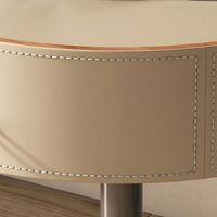 Table de chevet ronde minimaliste tendance INS avec panneau en cuir et finition noyer chaud, table de chevet moderne pour chambre à coucher