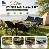 Ensemble de table de camping pliable légère avec 4 chaises portables, mobilier d'extérieur robuste pour pique-nique et barbecue