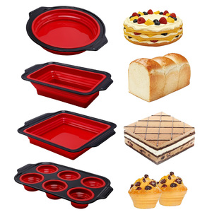 Lot <span class=keywords><strong>de</strong></span> <span class=keywords><strong>4</strong></span> moules à pâtisserie en silicone antiadhésifs rouges, pliables, pour gâteaux, faciles à démouler, pour cupcakes et muffins - Product Image 1