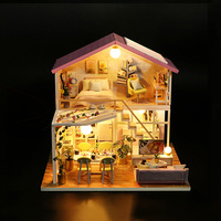 Dernier kit d'artisanat populaire pour mini chambre Maison de poupée miniature en bois bricolage avec lumière LED pour enfants