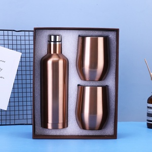 Luxury Insulated Stainless Steel Wine Tumbler Chiller Gift Set With Lid Straw Birthday 2*12oz Tumbler 17oz Wine <b>Bottle</b> Gift <b>Box</b> - Product Image 3