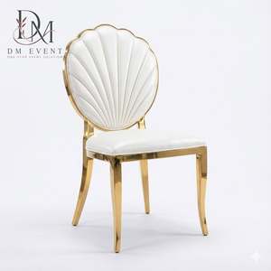 Chaise de mariage de luxe personnalisée en acier inoxydable doré avec dossier en coquille Saint-Jacques et rembourrage cannelé pour banquets d'hôtel - Product Image 3